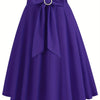 Bow Front Flared Midi Skirt with Ruffle Hem - Elegant A-Line Women's Skirt