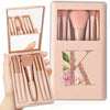 5-Piece Soft Fluffy Makeup Brush Set with Mirror – Rose Gold Letter Pattern, Travel Foundation & Eyeshadow Brushes