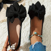 Women's Black Bow Pointed Toe Flats, Comfortable Lining, TPR Sole, Elegant Everyday Shoes