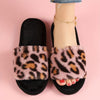 Leopard Print Women's Slip-On Slippers – Soft Warm Fabric Indoor Shoes with Non-Slip EVA Sole
