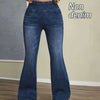 Plus Size High-Waisted Light Wash Imitation Denim Bell-Bottom Jeans - Stretch Wide-Leg Flare Trousers with Digital Print