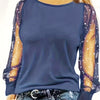 Women's Navy Long-Sleeve Blouse with Sequin Sleeve Trim - Stretchy Knit Crew Neck Top, Machine Washable for Office & Party