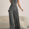 Women's Button-Detail V-Neck Cami Wide-Leg Jumpsuit – Sleeveless Casual for Spring & Summer