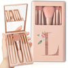 5-Piece Soft Fluffy Makeup Brush Set with Mirror – Rose Gold Letter Pattern, Travel Foundation & Eyeshadow Brushes