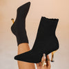 Women's Knitted High Heel Ankle Boots - Slip-On Stiletto Pointed Toe Dress Boots for Office & Evening