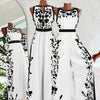 Women's Sleeveless Floral Jumpsuit, Beige & Black One-Piece Pantsuit - Round Neck, Lightweight, Machine-Washable for Weddings, Parties & Office