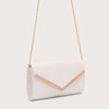 Apricot Faux Leather Clutch with Gold V-Shaped Hardware Magnetic Closure Chain Strap Evening Bag for Women