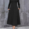 Plus Size V-Neck Long Sleeve A-Line Dress with Pockets, Solid Color Casual Tunic, All-Season, Machine Washable