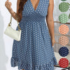 Plus Size Polka Dot Fit and Flare Dress - Deep V Neck Shirred Waist