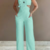 CHICME Women’s Mint Green Jumpsuit — Spaghetti Strap Textured Pantsuit, Non-See-Through, Machine Washable, All-Season Office & Party Outfit