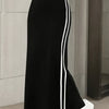 Black High-Waist A-Line Skirt with Side Slit – Elastic Waistband, Flowy Long Skirt for Spring/Fall