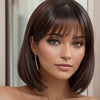 Women's Short Wig 12-Inch (30 cm) Light Brown Bangs Straight Heat-Resistant Fiber for Daywear and Anime Cosplay