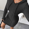 Ribbed Drawstring Hooded Bodycon Dress — Women's Rib-Knit Pencil Dress