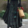 Vintage Asymmetrical Tiered Maxi Skirt — Double-Sided Plaid A-Line, Loose Long Polyester Skirt for Spring & Fall, Machine Washable