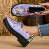 Women's Purple Bow Multicolor Penny Loafers – Chunky Platform Round-Toe Faux Leather Slip-On Dress Shoes with Hexagon Pattern for Office & Casual
