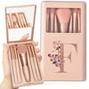 5-Piece Soft Fluffy Makeup Brush Set with Mirror – Rose Gold Letter Pattern, Travel Foundation & Eyeshadow Brushes