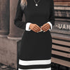 Striped Crew Neck Long Sleeve Slim Fit Knit Dress for Women - Elegant Spring & Fall