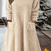 Plus Size Fuzzy Hooded Long Sleeve Tunic Dress with Pockets for Fall Winter