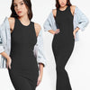 OLCHEE Women's High Neck Sleeveless Ribbed Maxi Dress — Stretchy Nylon-Spandex Bodycon Long Dress (Black)