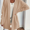 Plus Size Elegant Beige Open Front Cardigan Sweater, Mid-Length Drop Shoulder with Pockets, Non-Bulky Layering for Fall Winter Office & Party