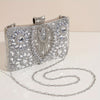 Silvery Rhinestone Clutch – Crystal Beaded Evening & Bridal Purse with Removable Strap and Buckle Closure