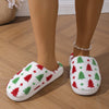 Christmas Plush Slippers – Unisex Holiday House Shoes with Tree & Star Pattern, Plush Lining & TPR Sole (Red/Green/White)