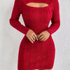 Women's Ribbed Exposed-Shoulder Sweater Dress - Crew Neck H-Silhouette, Mid-Stretch Fall/Winter
