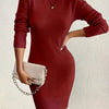 Women's High-Neck Knit Sweater Dress - Elegant Solid Fall/Winter