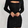 Women's Ribbed Exposed-Shoulder Sweater Dress - Crew Neck H-Silhouette, Mid-Stretch Fall/Winter