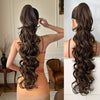 32 in (81 cm) Deep Wave Claw Ponytail Extension - Heat-Resistant Synthetic Clip-In, Burgundy/Brown/Black/Red Gradient