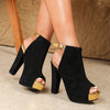 Women's Flannel Ankle-Strap Block Heel Sandals Ultra-High Open-Toe Buckle
