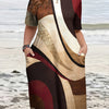 Plus Size Oversized Tunic Dress - Marbled Block Print A-Line with Pockets, Round Neck Short Sleeve, Machine Washable