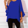Women's Solid Crew Neck Ruffle Sleeve Blouse – Elegant Spring & Summer Woven Top