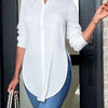 Women's Elegant Long-Sleeve Button-Front Blouse with Side Slit — Woven Polyester All-Season Office & Casual Shirt