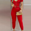 Women's Solid Zipper-Front Jumpsuit with Puff Sleeves & Sweetheart Neck – Spring/Summer