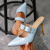 Vacation-Ready Pointed Toe Mary-Jane Stiletto Sandals with Silvery Buckle — 10 cm (4 in) Heel