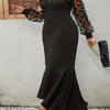 Plus Size V-Neck Lace Mermaid Evening Gown – Stretch Bodycon Formal Dress for Weddings & Galas