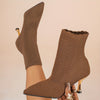 Women's Knitted High Heel Ankle Boots - Slip-On Stiletto Pointed Toe Dress Boots for Office & Evening