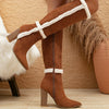 Women's Knee-High Block Heel Boots, Pointed Toe, Plush Lined, Side Zipper