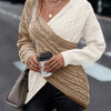 Plus Size Twist Front Colorblock V-Neck Sweater - Long Sleeve Knit Pullover for Fall and Winter