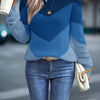 Women’s Color-Block V-Pattern Drop-Shoulder Knit Sweater - Crew Neck, Acrylic