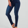 Women's High-Waisted Stretch Skinny Jeans, High-Rise Slim Fit Denim with Button Detail, Long Length