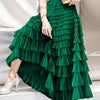 Plus Size Emerald Green Tiered Ruffled Skirt with Contrast Mesh Overlay, Women's Layered Machine-Washable All-Season Skirt
