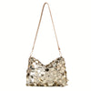 Sequin Evening Crossbody Bag – Golden Glitter Zipper Clutch for Parties & Formal Events
