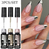 3-Pack (3 x 5ml / 0.17 fl oz) Metallic Liner Gel Nail Polish Set - Mirror Chrome Striping Nail Art Gel