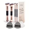 4-Piece Double-Ended Makeup Brush Set – Foundation Contour Blush Powder Eyeshadow Concealer Highlight – Soft Synthetic Brushes for Travel Gift