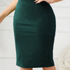 Plus Size Solid Bodycon Skirt - High Waist Knee-Length Slit Skirt for Spring & Summer