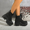 Women's Chunky Platform Round-Toe Ankle Boots – Slip-On Thick Platform Heel, Fabric Upper & Rubber Sole for Jeans & Dresses