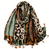 Multicolor Leopard Print Colorblock Tassel Scarf - Lightweight Women's Shawl & Headscarf