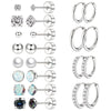 12-Pair 316L Stainless Steel Flat Back Earring Set for Multi-Hole Ears — Small Cartilage Hoops & CZ Studs, Unisex
